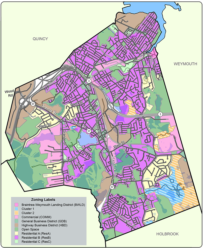 Figure 4 is a map of the study area showing the zoning and land uses.